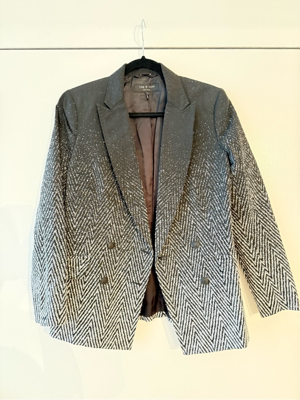Rag & Bone Black & White Herringbone Double-Breasted Blazer
